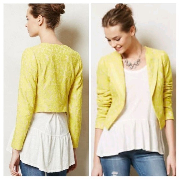 Anthropologie Jackets & Blazers - Elevenses Yellow Cropped Lace Blazer by Anthropologie - SZ 10